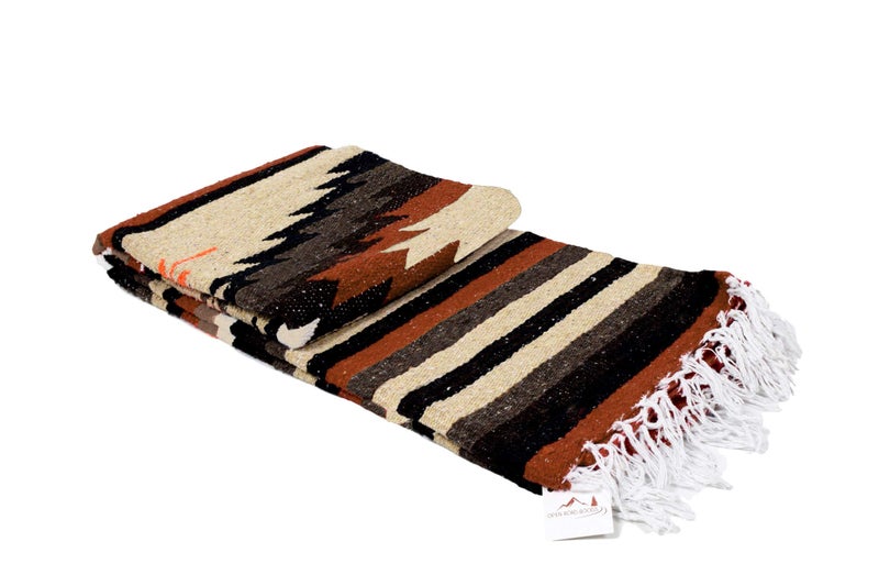 Open Road Goods Handwoven Mexican Diamond Blanket, Throw, or Yoga Bolster - Southwestern Style Blanket - Brown - Image 4